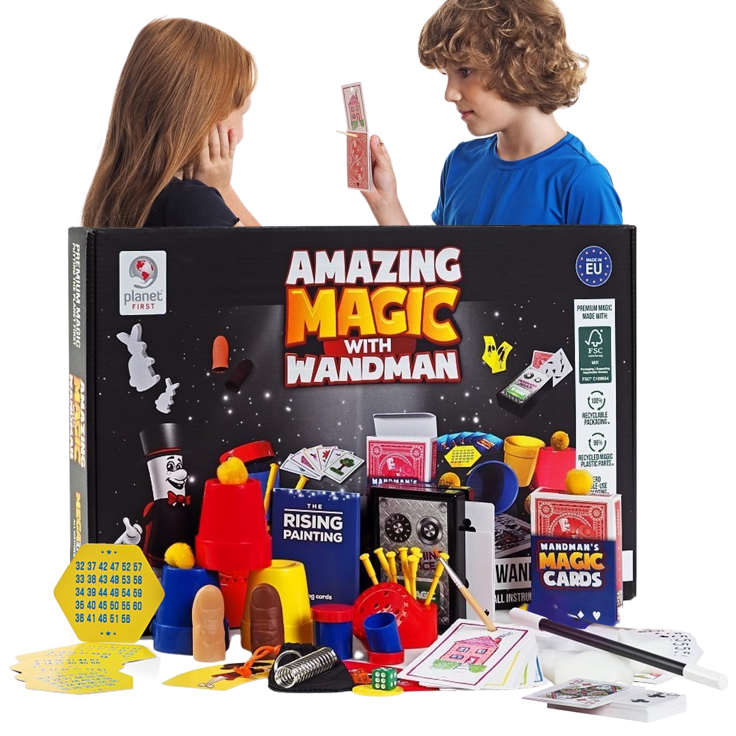 Magic With Wandman – Magic Tricks - Box of Tricks – Amazing Magic Set, - Magic Tricks for Kids - Suitable for Kids 6+, Includes the classic Cups & Balls, Magic Wand, Card Tricks & Much More