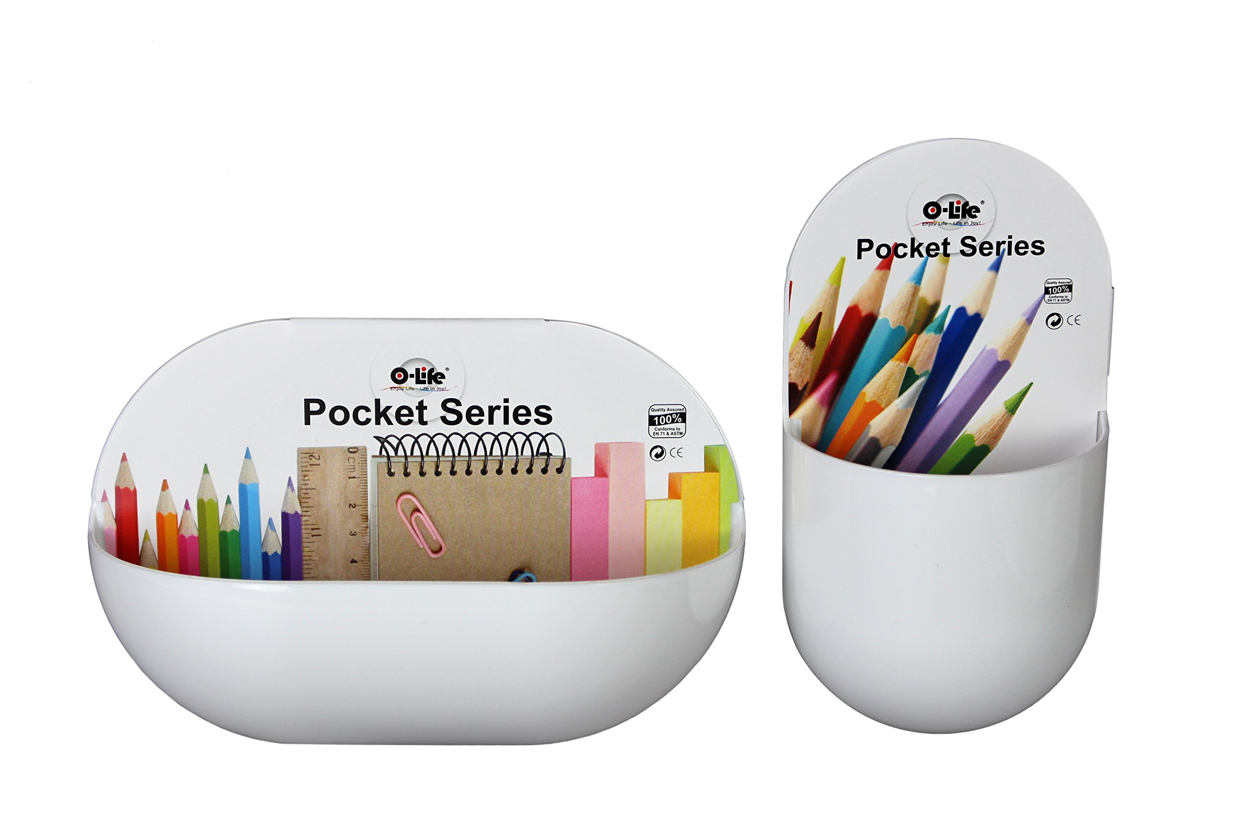 Pocket Series Self-Adhesive Wall Mount Organizer Caddy – 2 Pack – Plastic - White by O-Life