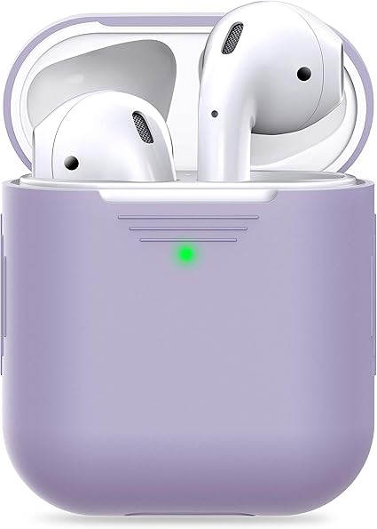 PodSkinz AirPods 2 & 1 Case [Front LED Visible] Protective Silicone Cover and Skin Compatible with Apple AirPods (Without Carabiner, Lavender)
