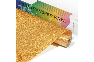 HTVRONT Gold Glitter HTV Vinyl- 10” x 5ft Gold Glitter Iron On Vinyl for All Cutting Machine, Glitter Heat Transfer Vinyl Roll for T Shirts - Easy to Cut & Weed for Heat Vinyl Design