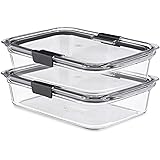 Rubbermaid 2118315 Brilliance Glass Storage 8-Cup Food Containers with Lids, 2-Pack (4 Pieces Total), BPA Free and Leak Proof