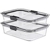 Rubbermaid Brilliance Glass Food Storage Containers, 8 Cup, Set of 2, BPA-Free, Leak-Proof, Clear