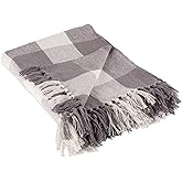 DII Buffalo Check Collection Rustic Farmhouse Throw Blanket with Tassles, 50x60, Gray/White