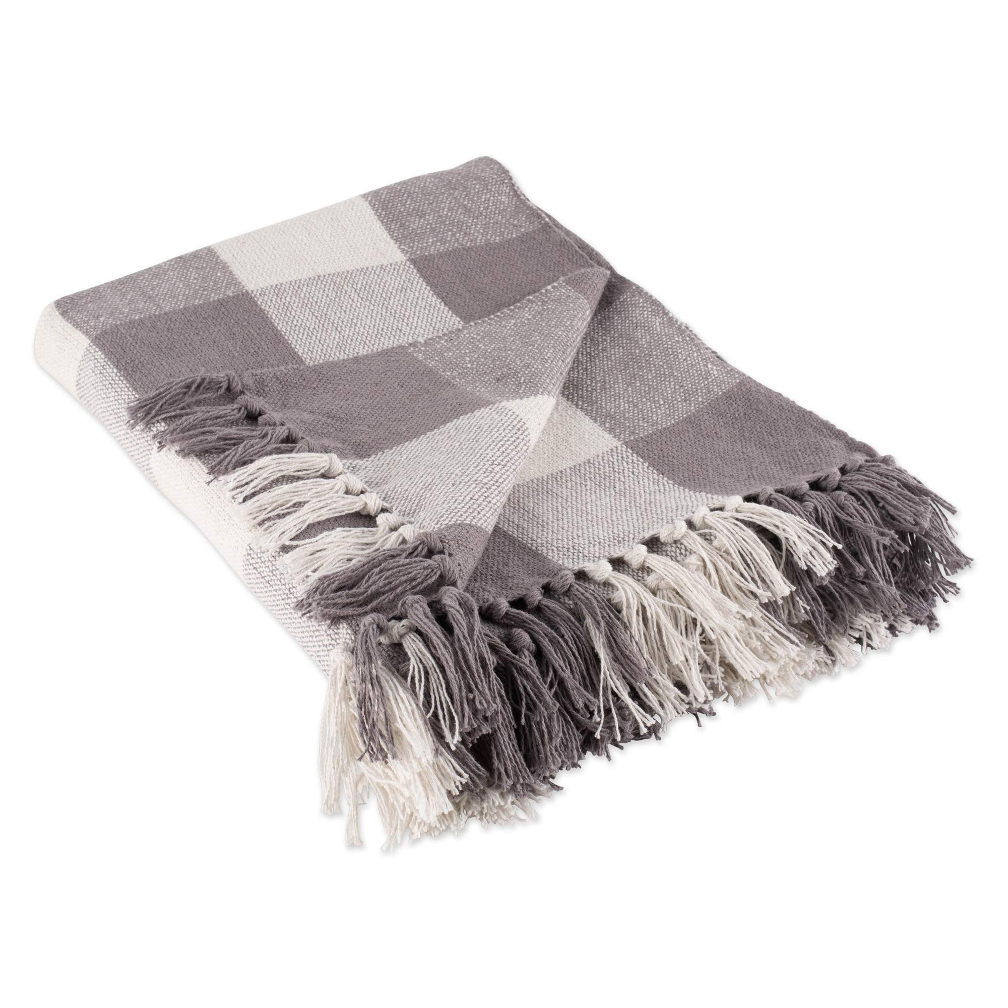 DII Buffalo Check Bins & Throws, Cotton, Gray & White, 50x60 Body with 3" Fringe