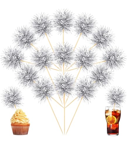 30 PCS Foil Firework Cupcake Toppers - Sparkle Tinsel Picks For Birthday, Baby Shower, Graduation Parties (Yellow) - View #3