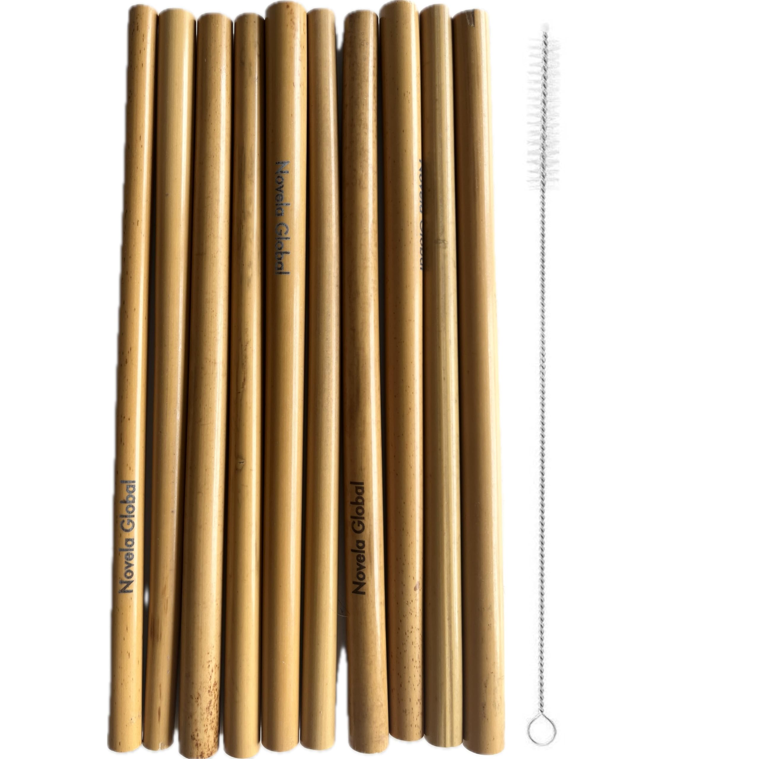 Novela Global | Pack of 10 Bamboo Straws 20cm | Bottle Brush Included | BPA - Reusable & Eco Drinking Straws | 100% Biodegradable, Reusable, Recyclable, Zero Waste