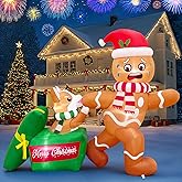 OurWarm 5 FT Christmas Inflatable Outdoor Decoration, Dog Biting Gingerbread Inflatable with LED Lights, Funny Christmas Blow up Yard Decorations for Indoor Outside Lawn Garden Party