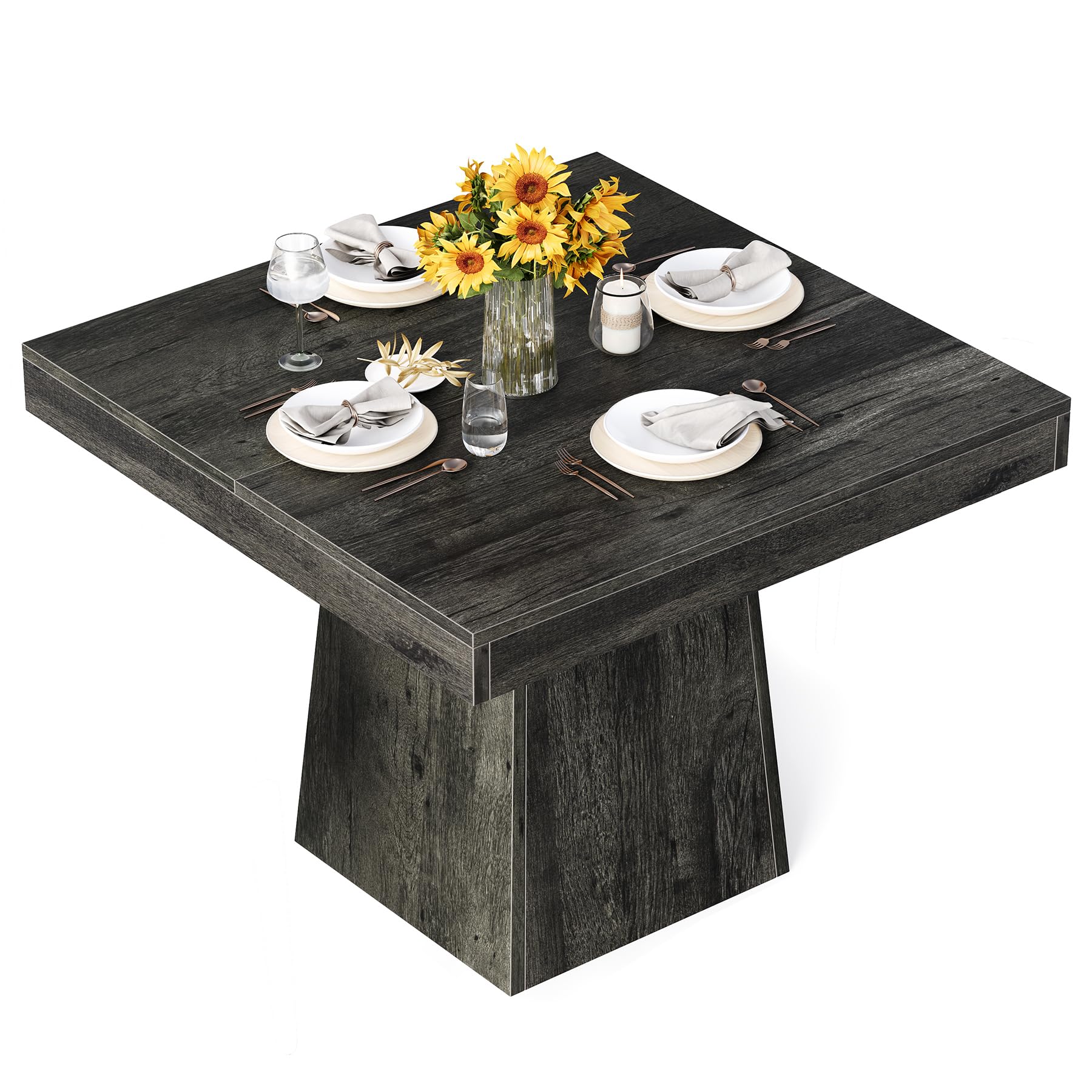 Photo 1 of LITTLE TREE Dining Table for 4 People, 31.5-Inch Square Small Kitchen Table, Farmhouse Dinner Table with Sturdy Pedestal Base for Restaurant, Dining Room, Living Room, Grey