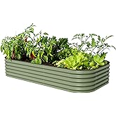 Vego garden Raised Garden Bed Kit, 17" Tall 10 in 1 Jumbo Modular Metal Raised Garden Beds, Metal Planter Box for Vegetables, Flowers, Herbs, Olive Green