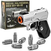 7 Piece Metal Polyhedral Bullet Dice Set with Shooting &amp; Fidget Modes, Pistol Shaped Case &amp; Bullet Dice for Cyberpunk Style Tabletop RPG Dice, Fidget Toy for Stress Relief (Silver)