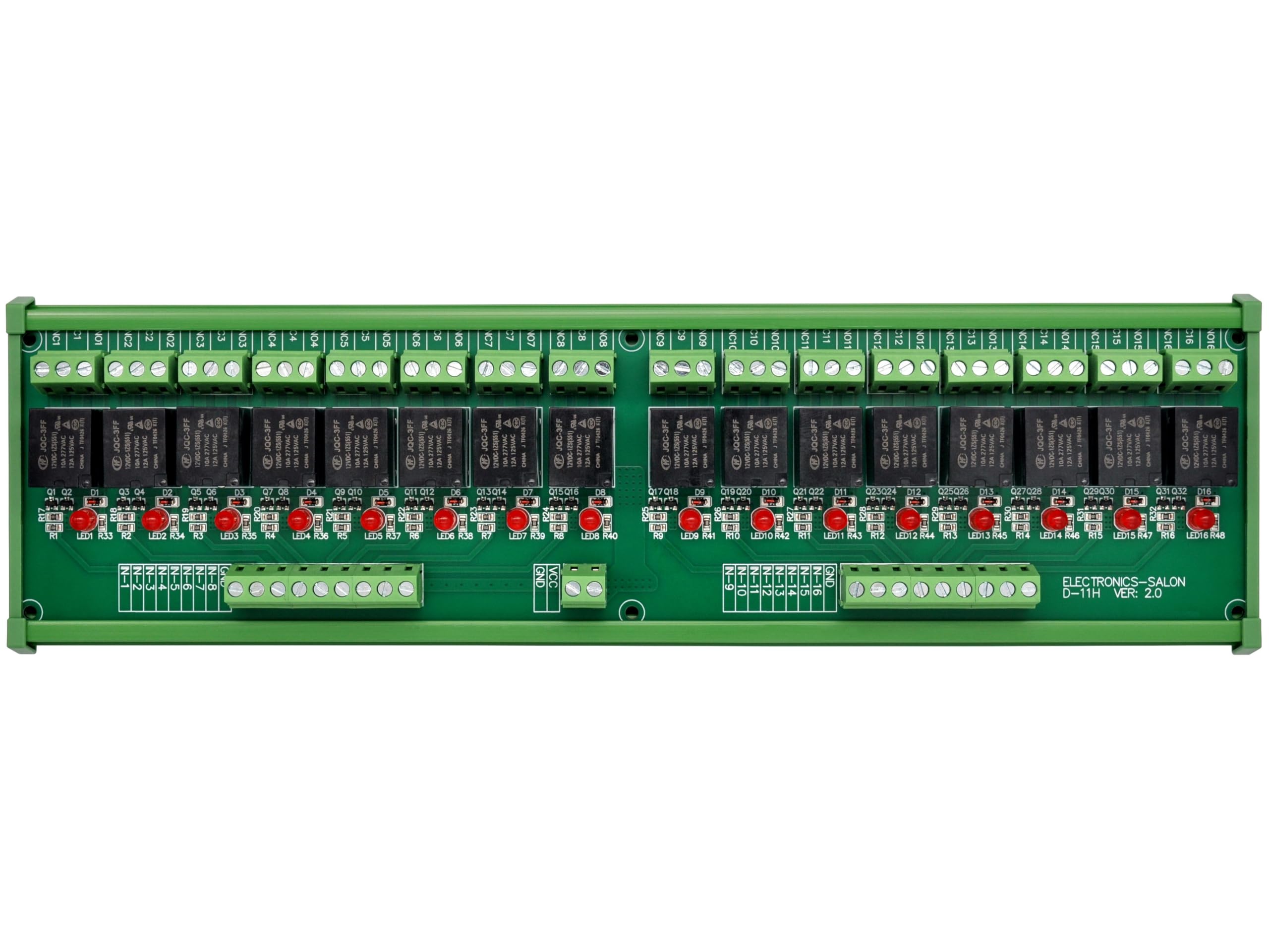 DIN Rail Mount 16 SPDT 10Amp Power Relay Interface Module, DC 12V Version.