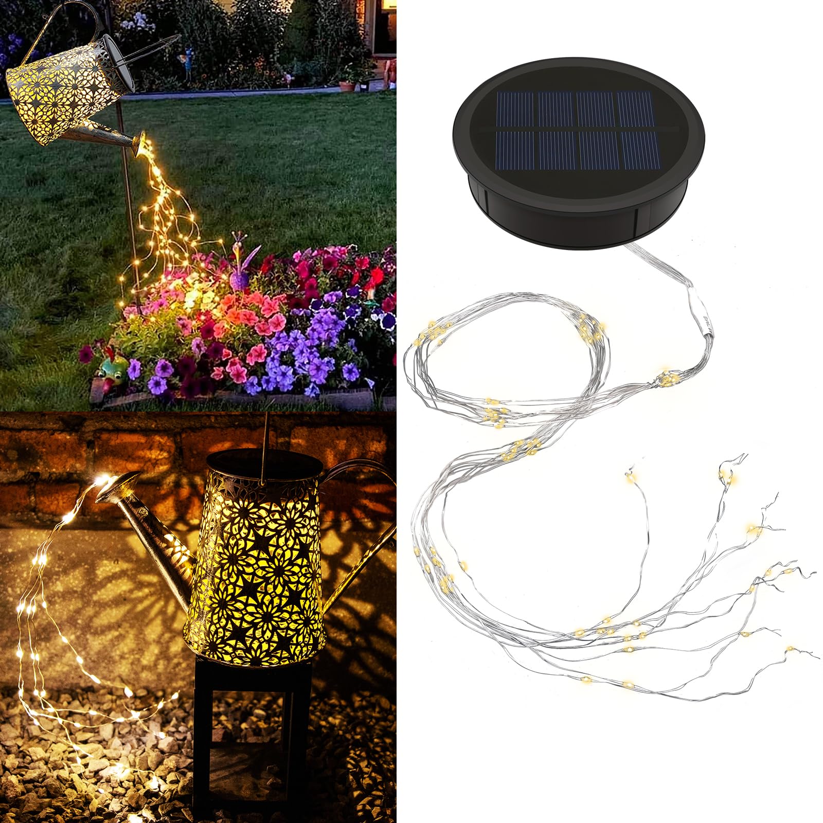 Photo 1 of *Untested*
VOOKRY Watering Can Solar Lights Replacement Top - 1 Pack 3.6in Round Solar Panel with 3.5Ft 80 LED Flashing String Lights, Outdoor Waterproof Lantern Decorative Battery Box Replacement Accessories