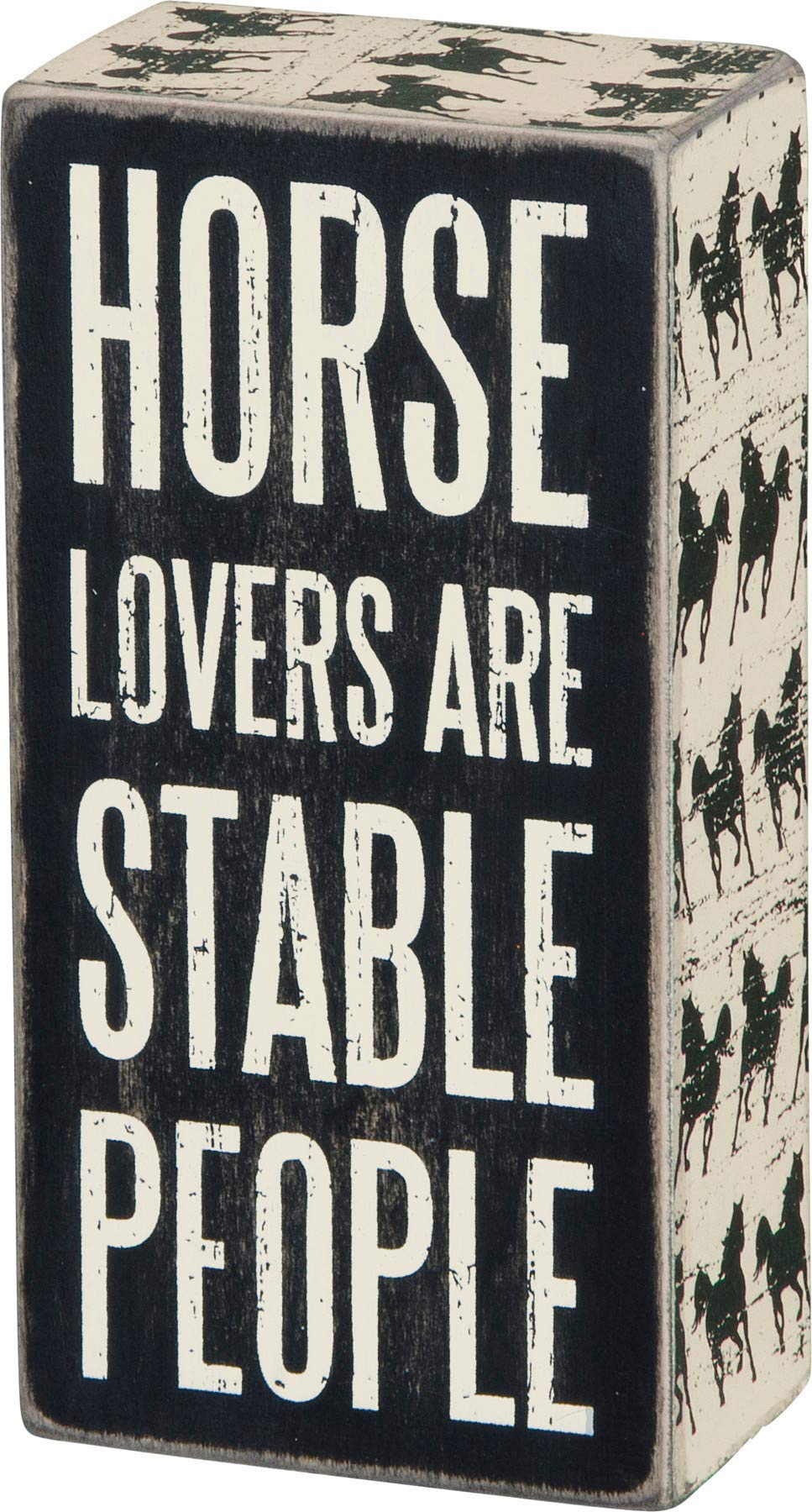 Primitives by Kathy 22210 Horse-Print Trimmed Box Sign, 3" x 6", Stable People