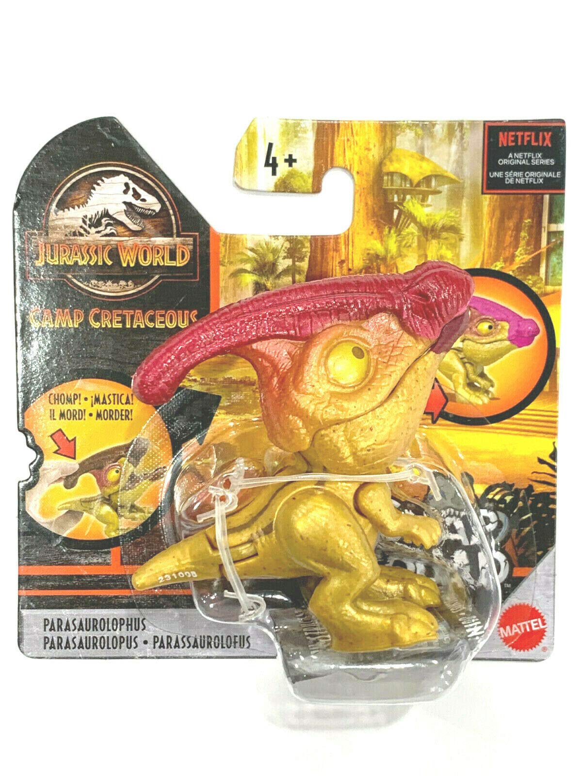 Figurine Jurassic World Camp Cretaceous Snap Squad 2 inch Fun Chomp Figure Parasaurolophus (Gold/Pink)