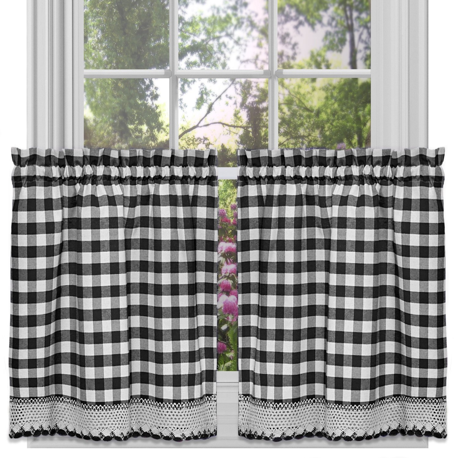 Buffalo Check Tier Pair Window Curtain Set - 58 Inch Width, 36 Inch Length - Black & White Plaid Drapes - Light Filtering Drapes for Kitchen, Bedroom, Living & Dining Room by Achim Home Decor