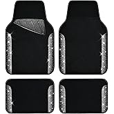 CAR PASS Bling Car Mats Shining Diamond Carpet Crystal Rhinestone Sparkly Glitter Floor Mats with Anti-Slip PVC Pad Universal Fit Automotive SUV,Sedan,Van,4pcs for Girl Women, Black Sliver Diamond