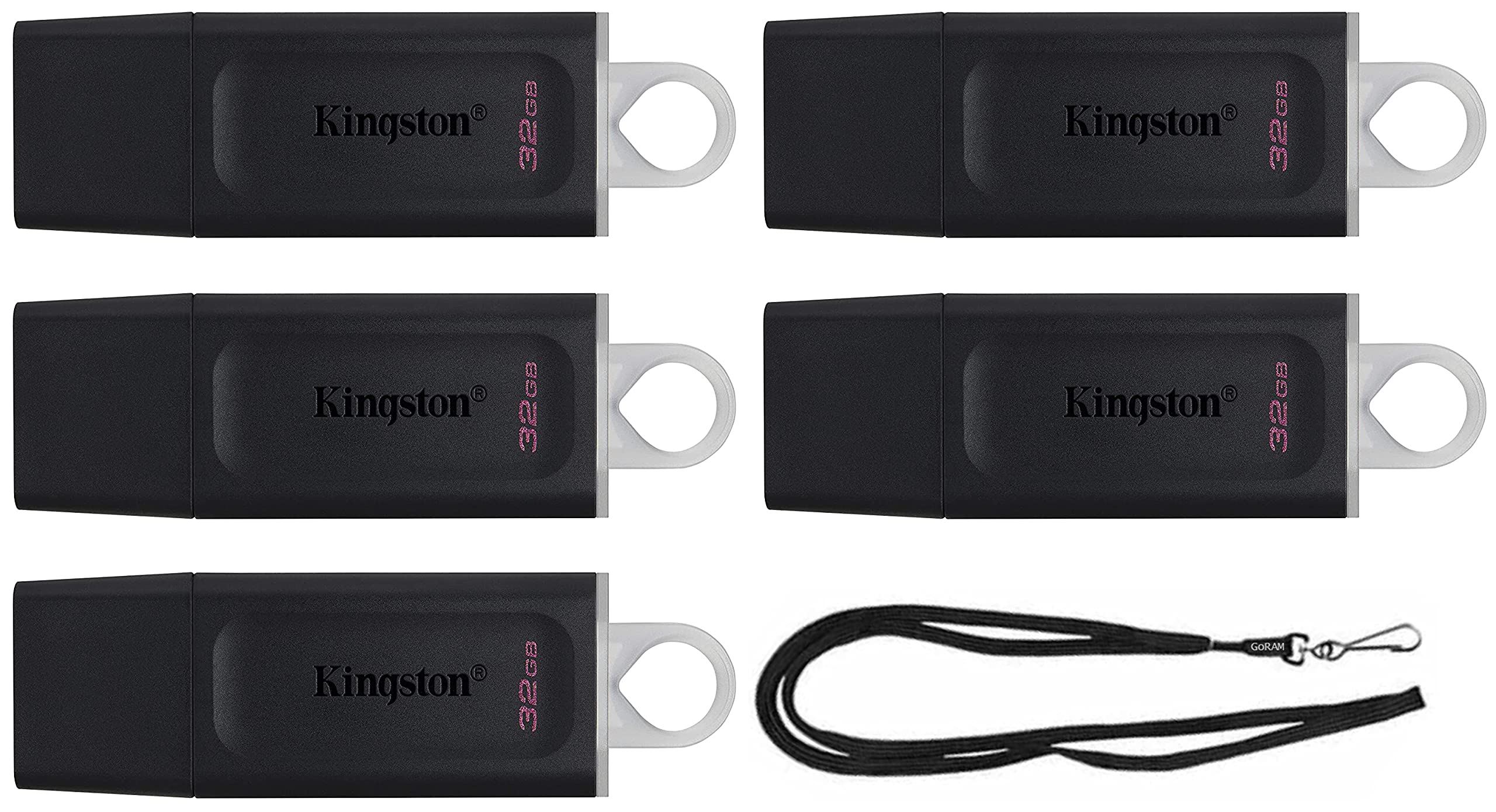 Kingston 32GB (5 Pack) DataTraveler Exodia USB 3.2 100MB/s Flash Drive DTX/32GB Bundle with (1) GoRAM Black Lanyard