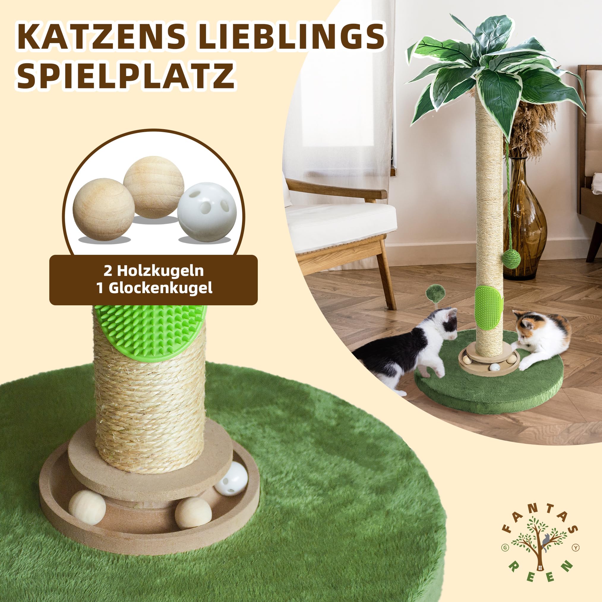 Fantasreen Katze Kratzbaum 84cm Katze Kratzer Hoch Kratzbäume für Indoor-Katzen mit Katzenspielzeug und Interaktiven Ball Selbst Groomer für Kätzchen Erwachsene Katzen 6