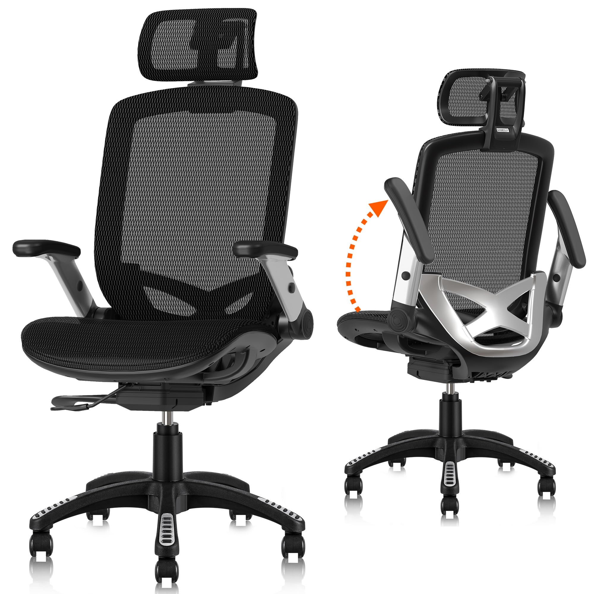 Photo 1 of GABRYLLY Ergonomic Office Mesh Chair, High-Back Desk Chair with Sliding Seat, Adjustable Flip-up Armrest & 2D Headrest, 4-Gear Tilt Function, Swivel Computer Gaming Chairs for Man Woman