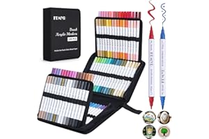 KEMYR 100 Colors Brush & Fine Tip Acrylic Paint Pens, Dual Tip Acrylic Paint Markers for Paper, Wood, Canvas, Stone, Rock, Glass, Fabric, DIY, Ceramic, Art Supplies for Adults Drawing