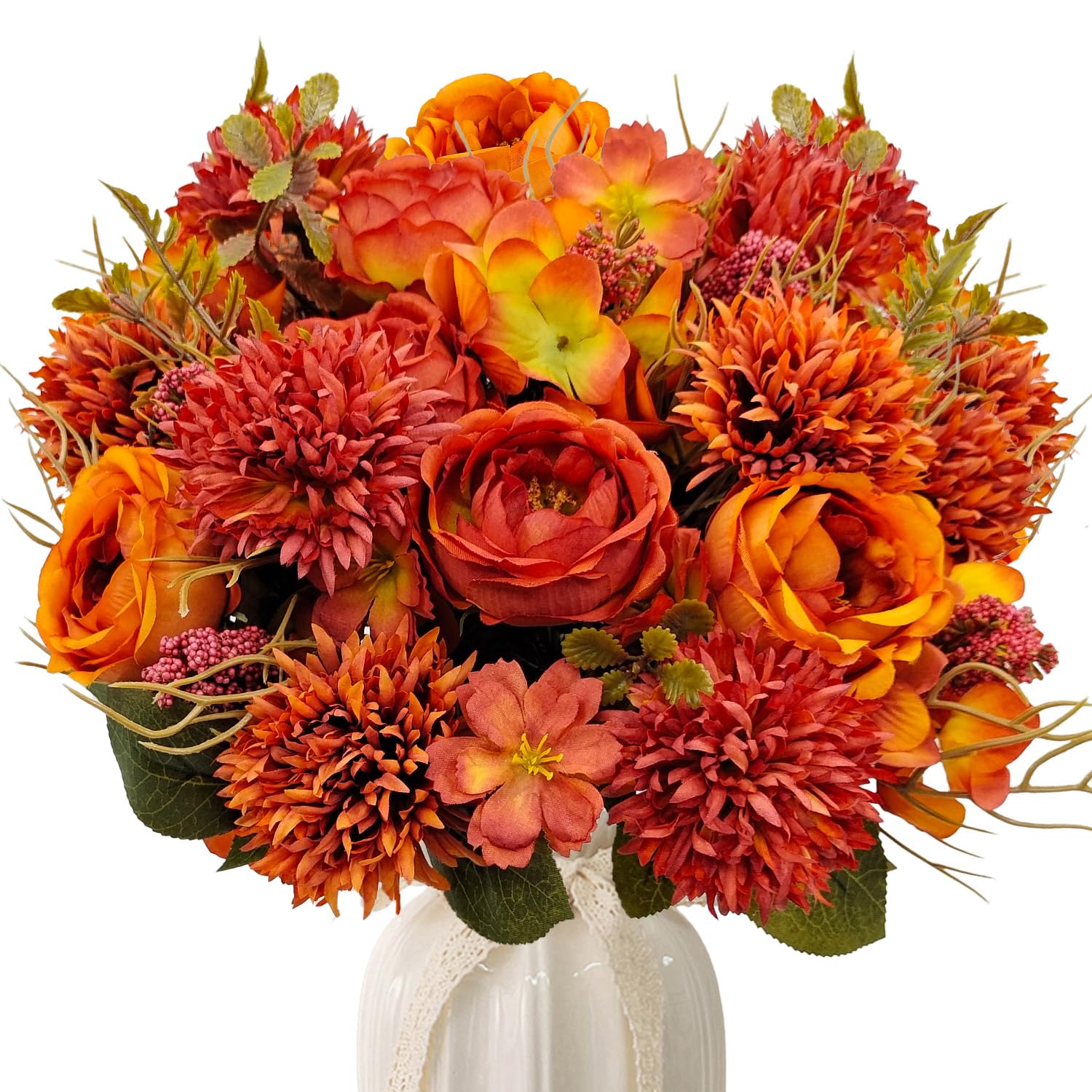 Photo 1 of FOUSUKA 3 Bundles Fall Artificial Flowers Bouquet Fake Peony Silk Chrysanthemums Autumn Faux Floral Arrangements for Home Decor Indoor Living Room Kitchen Table Centerpieces Decoration (Burnt Orange)