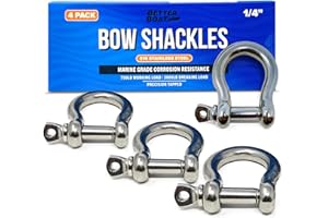 BETTER BOAT Premium Stainless Steel D-Ring Shackles, Marine Grade, 4-Pack, 1/2", 3/8", 5/16", 1/4", Mini Bow or Clevis Anchor Shackle for Boat, Sailboat, Chain, Rigging Clasp