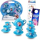 Disney Frozen Tea Party Set Bundle ~ 13 Piece Tea Set with Frozen Tea Cups, Saucers, and Tea Kettle Plus Stickers (Frozen Tea