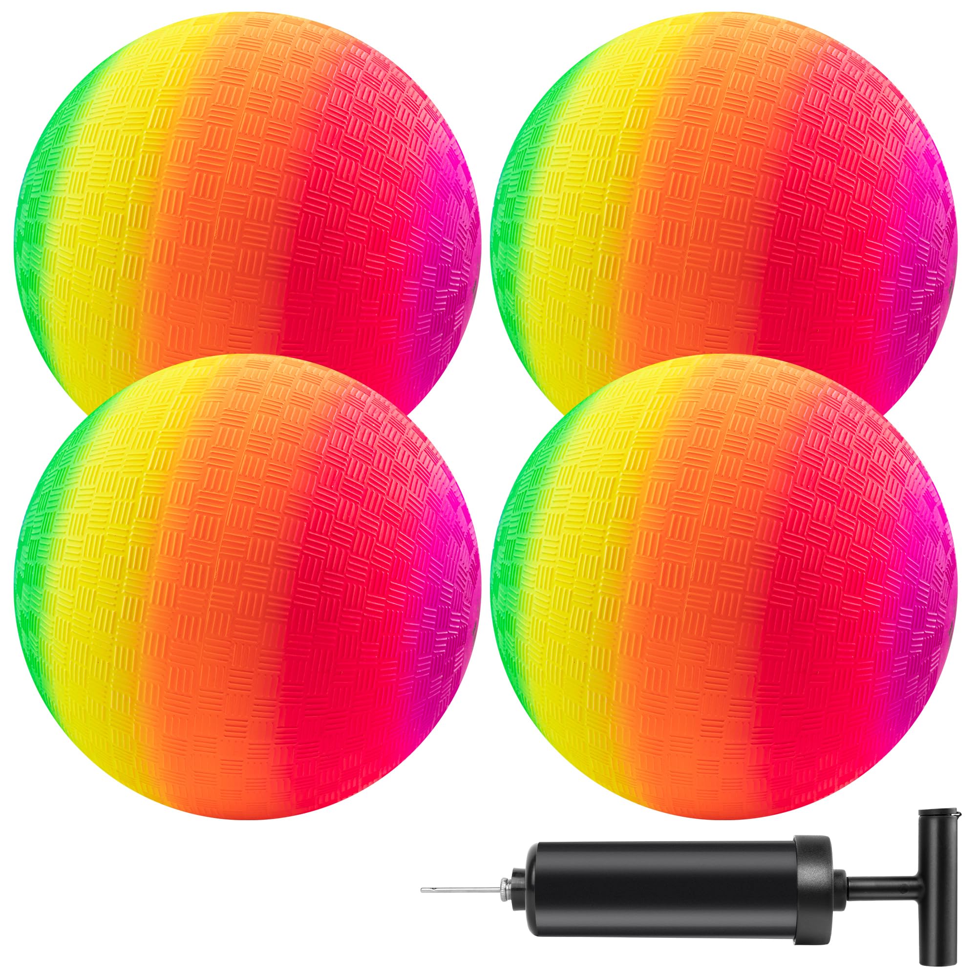 Micsoa Mic Playground Balls Kickballs 8.5 Inch, Rainbow Playground Ball Set for Kids and Adults, Dodgeball Kick Balls Handball for Indoor & Outdoor Schoolyard Games with Hand Pump(4 Pack)