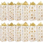 FINGOOO Wine Gift Bags,12 Pack Christmas Wine Paper Bag with Handles Tags Bulk Winter Holiday Gift Bottle Bags