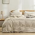 BESTOUCH Duvet Cover Set 100% Washed Cotton Linen Feel Super Soft Comfortable Chic Lightweight 3 PCs Home Bedding Set Solid Almond Milk Grey Super King Plus