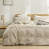 BESTOUCH Duvet Cover Set 100% Washed Cotton Linen Feel Super Soft Comfortable Chic Lightweight 3 PCs Home Bedding Set Solid A