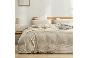 BESTOUCH Duvet Cover Set 100% Washed Cotton Linen Feel Super Soft Comfortable Chic Lightweight 3 PCs Home Bedding Set Solid A
