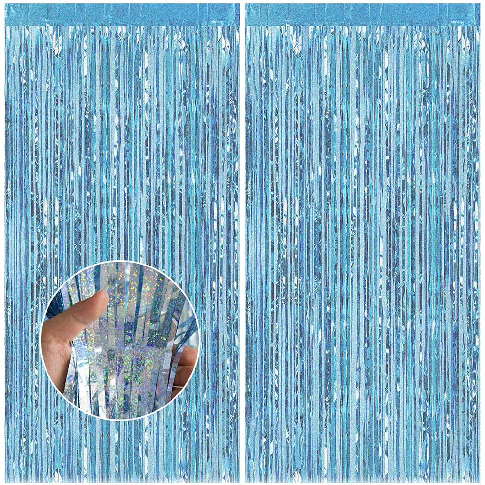 Feibmir 2 pcs 1mx2.5m Tinsel Foil Fringe Curtains,Birthday Party Wedding Baby Shower Decorations,Metallic Photo Booth Backdrop (Blue)