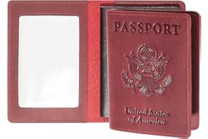 AGBIADD Genuine Leather Passport Holder and Vaccine Card Combo, Wine Red, RFID Blocking, Slim, Unisex