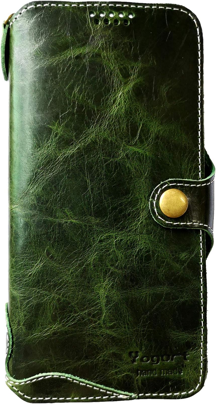 Yogurt for iPhone Xs Max (6.5-inch) Genuine Leather Wallet Cases Cover Handmade Green