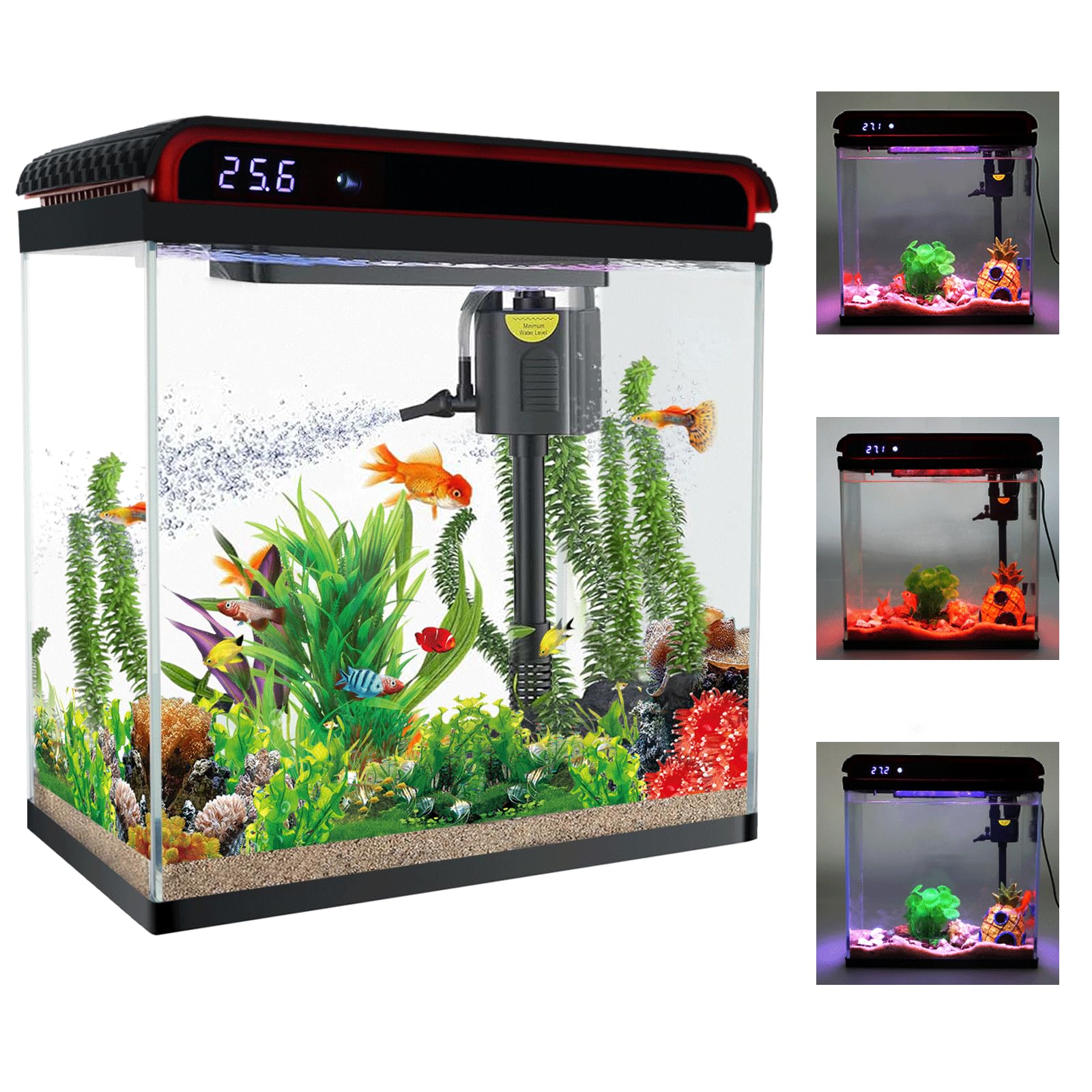 Photo 1 of 5 Gallon Fish Tank, Betta Fish Tank Small Aquarium Starter Kits Self Cleaning with 3 Types of LED Lights and Filter Water Pump, Ultra Quiet Decoration Kids Room Gift with Glass Aquarium