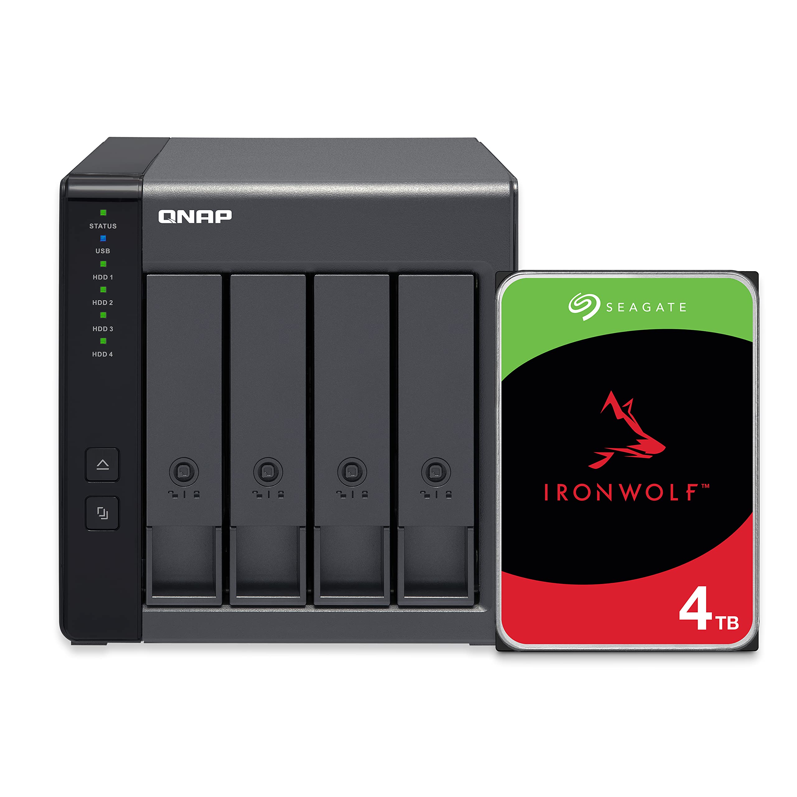 QNAP 4 Bay DAS (USB Type-C) with 12TB Storage Capacity, Preconfigured RAID 5 Seagate IronWolf HDD Bundle (TR-004-44ST-US)