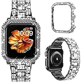Mosonio Compatible with Bling Apple Watch Band Women 40/44/41/45/42/46mm with Shiny Metal Case, Full Sparking Luxury Diamond Bands and Cover Set, Charming Wedding Strap for iWatch SE Series 11/10/9/8/7/6/5/4