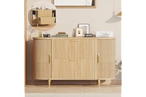 SEDETA 2 Drawer File Cabinet, 39.4" Filing Cabinet for Home Office, fit Legal/Letter/A4 Size, Modern Fluted Filing Cabinets with 2 Sliding Door Storage, Printer Stand, Natrual