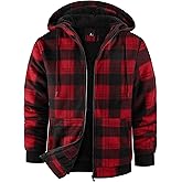 ZITY Hoodies for Men Flannel Fleece Sweatshirt Plaid Full Zip Up Jacket Sherpa Lined Winter Warm Coat