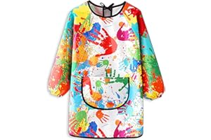 MINIQ Kids Art Smock,Waterproof Painting Apron Artist Smocks with Pocket Long Sleeves for Age 5-8
