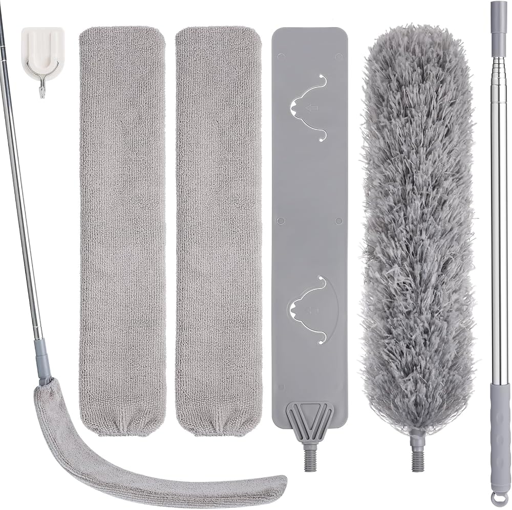 wlich Feather Duster with Extension Pole Bendable Head 100in Reach