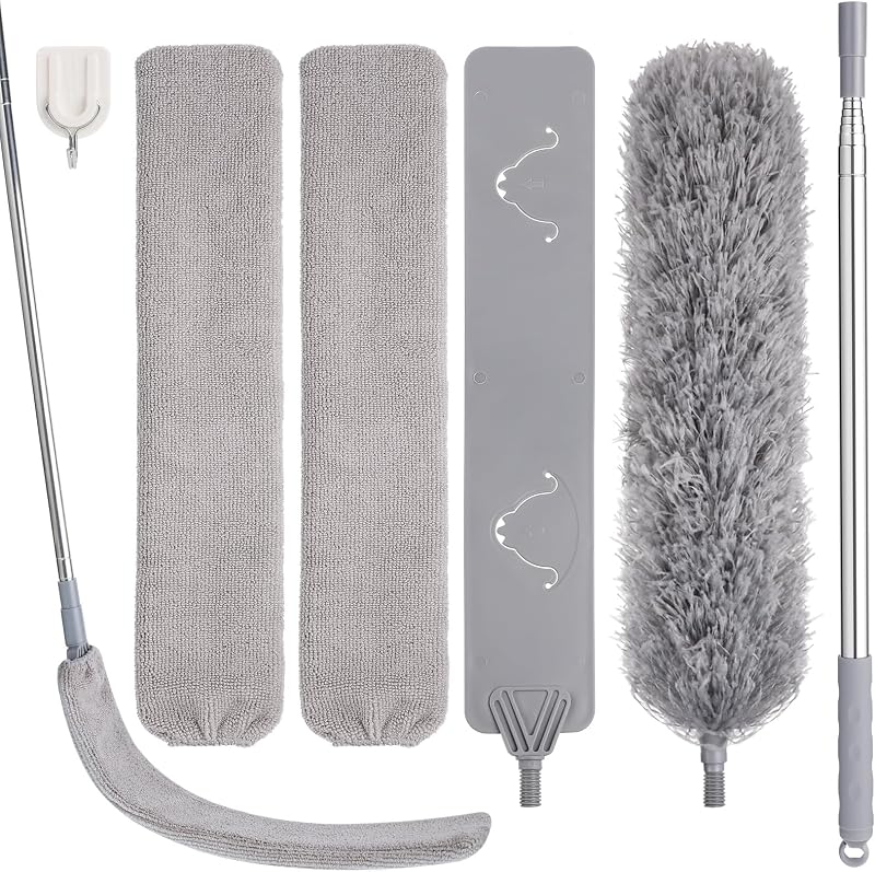 wlich Feather Duster with Extension Pole Bendable Head 100in Reach