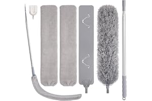 WLICH Feather Duster Set (4 Pieces), 30-100 inch Microfiber Retractable Gap Duster for Cleaning Ceilings, Furniture Refrigerators and Under Sofas