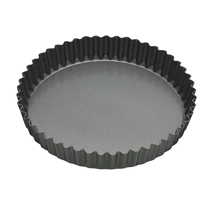 Kitchen Craft Antihaft-Tortenbodenform/Quicheform mit gewelltem Rand und losem Boden, Stahl, Grau