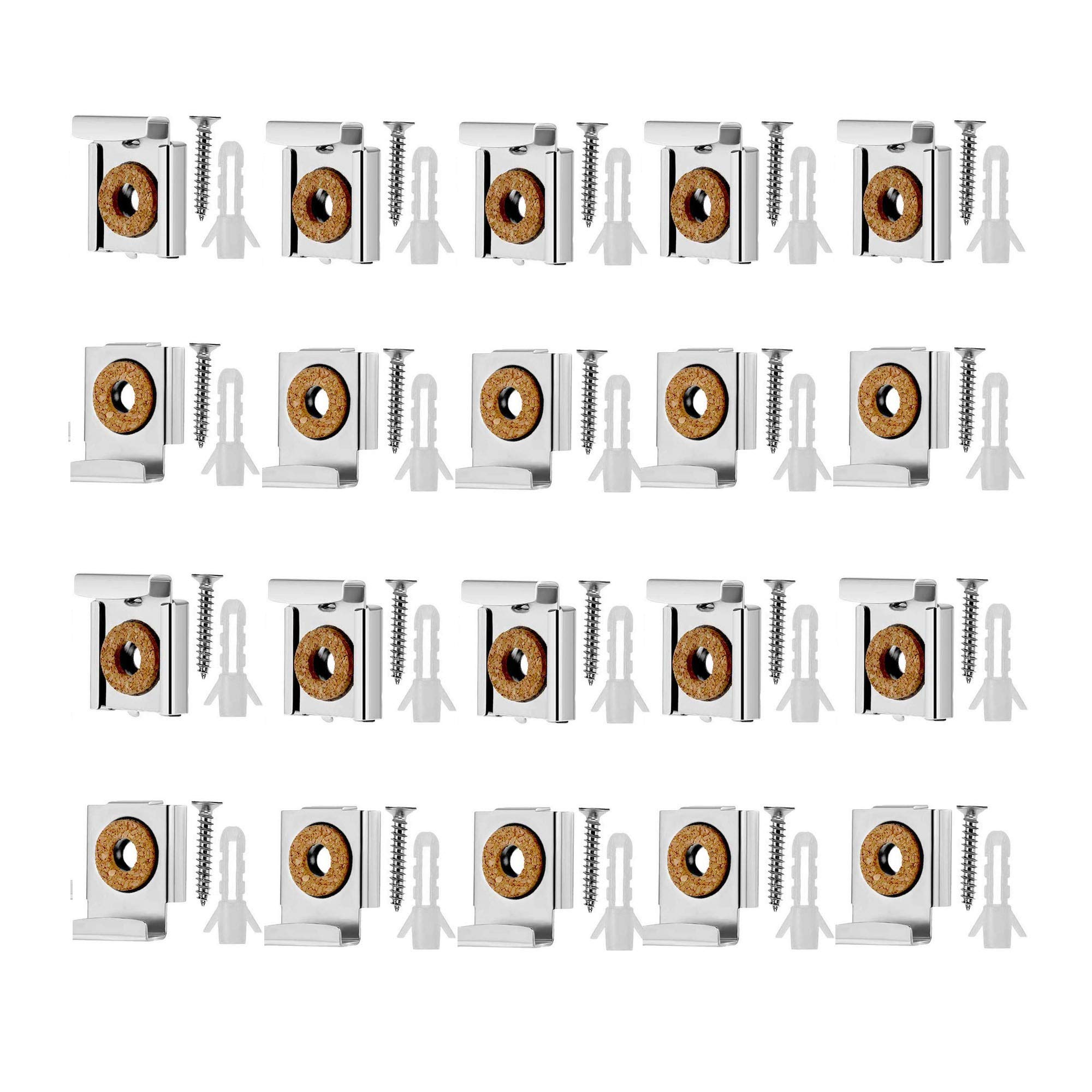 BuxiuGK 5 Sets(20Pcs) Mirror Hanger Clips: Metal Spring Loaded Mirror Mount Clips with Dowels and Screws