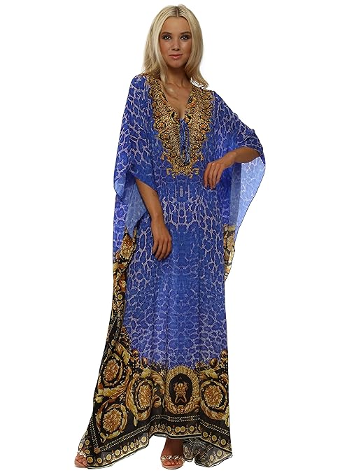 Kaftan Dress purple with leopard print indian style