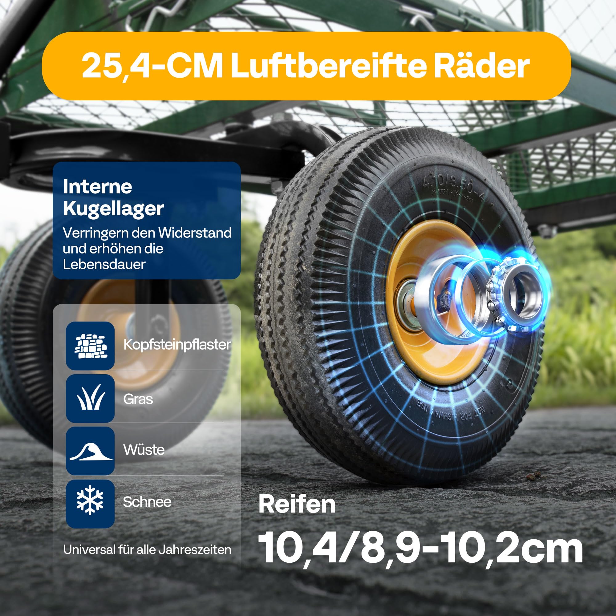 VIVOHOME Gartenwagen mit Abnehmbaren Seiten und Luftreifen, Belastbarer Transportwagen bis 400kg mit 180° Drehbarem Griff für Garten und Outdoor Einsätze 5