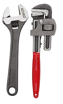 ACHRO Combo Pack of 2 (10 Inch Heavy Duty Pipe Wrench and 8 Inch Adjustable Wrench)