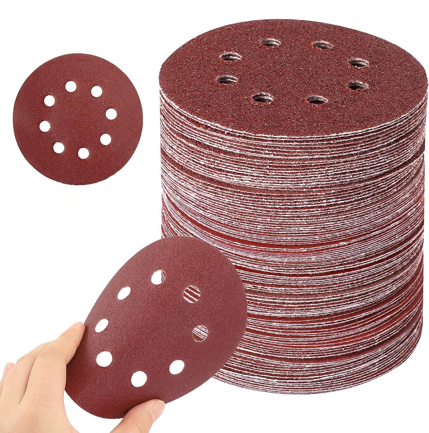 KEEHOM Sanding Discs Set 125 mm, 60 Pieces 8 Holes Meister Sanding Pads for Random Orbital Sanders, Sandpaper 10 x P40, 10 x P60, 10 x P80, 10 x P180, 10 x P240, 10 x P320